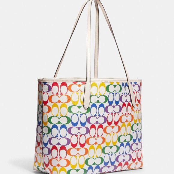 🌈 Coach City Tote In Rainbow Signature Canvas - Picture 2 of 11
